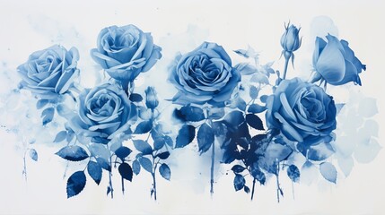 A cyanotype reproduction showcases a photograph featuring roses, adding a unique and timeless charm to the image.