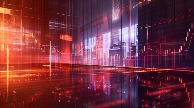 Abstract background, virtual financial graph hologram on modern background