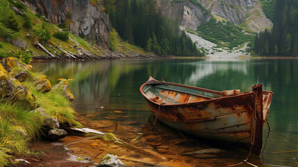 Naklejka na ściany i meble old boat on the lake