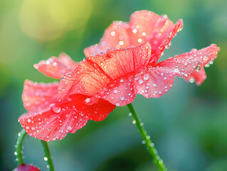 Vibrant Red Poppy with Morning Dew Drops