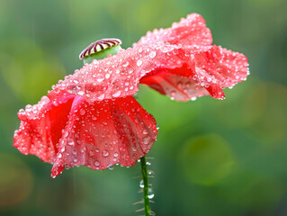 Vibrant Red Poppy with Morning Dew Drops