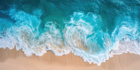 Fototapeta na wymiar Aerial View of Ocean Waves Meeting Tropical Beach