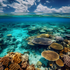 coral reef and blue sea