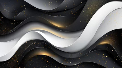 Fotobehang Abstract background Abstract Black and white with gold glitter wave curl strip background © sundas