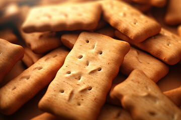 close up of a pile of crackers with shallow depth of field. Generative Ai - Powered by Adobe