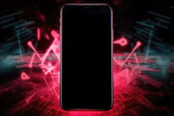 smartphone with a glowing red outline stands out against a chaotic digital backdrop, perfect for displaying futuristic design concepts