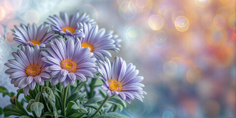 Obraz premium Purple Asters with Vibrant Bokeh - Cheerful Garden Blossoms with Bright and Ornamental Floral Beauty