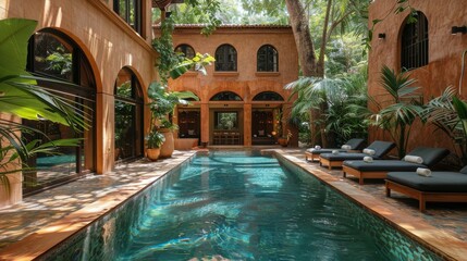 Pool Surrounded by Greenery in a Home