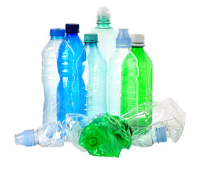 Used plastic bottles on white