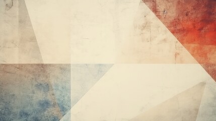 A grungy and grainy bleached abstract color background is composed of intersecting geometric figures, showcasing a vintage paper texture in a square shape.