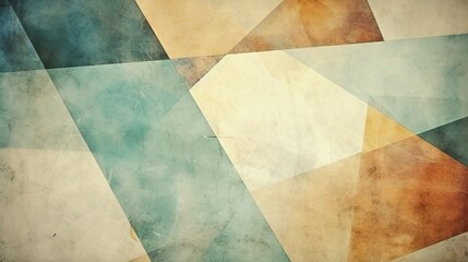 A grungy and grainy bleached abstract color background is composed of intersecting geometric figures, showcasing a vintage paper texture in a square shape. - obrazy, fototapety, plakaty