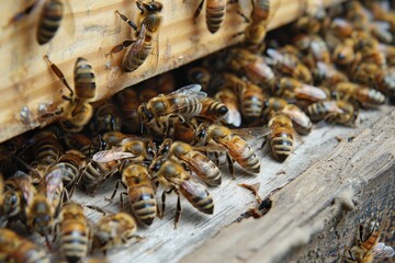 Buzzing Bees at Work: A Close-Up of a Hives Entrance