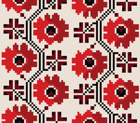 National embroidery with poppies, creating an impression of grace and tradition. This seamless vector motif is suitable for creating textile designs or prints on various surfaces.