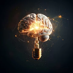 Foto op Plexiglas An incandescent light bulb in the middle of the brain. generative ai. Idea conceptual illustration © Alexander Odessa 