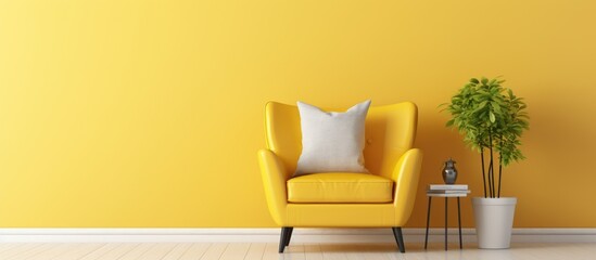 Interior wall mockup featuring an armchair against a blank yellow wall