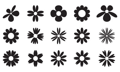 Obraz premium Flower icons vector set, black silhouette Flowers elements collection. Flower plant, floral icons collection Abstract flower icons, Flower simple icon vector illustration.
