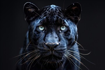 black panther with grey eyes on a black background 