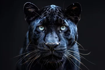 Foto op Plexiglas black panther with grey eyes on a black background  © lublubachka