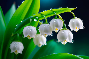Spring macro of lily of the valley flowers blossoms. - 753184191