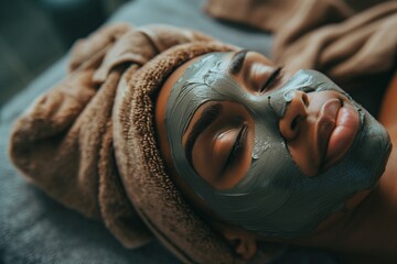 Portrait of a woman at spa treatments at a cosmetologist in beauty salon - lying with a cosmetic...