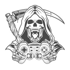 Gaming spooky grim reaper skull vector design