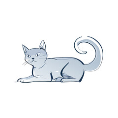 Fototapeta premium Cat is lying. Simple minimalist abstract animal. Hand drawn doodle silhouette of pet cat. Vector outline