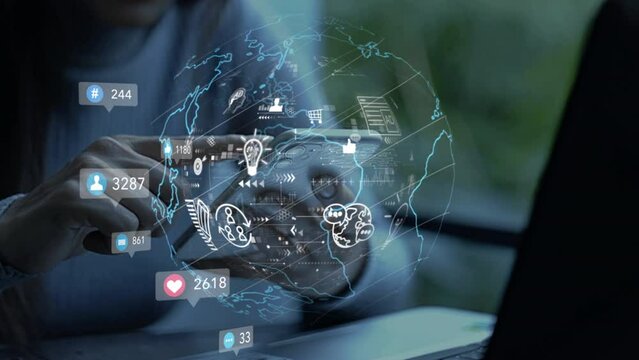 Businesswoman uses smart phone and computer analyze SEO Search Engine optimization, advertising, communication, digital, business, marketing, technology, digital marketing, online, social media,