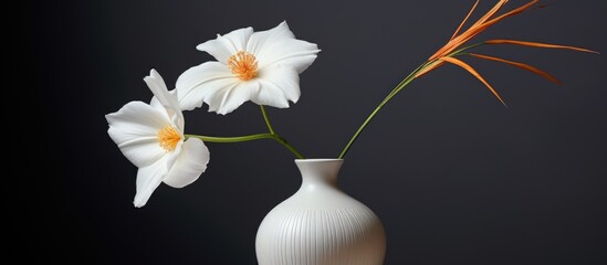 White vase with a flower