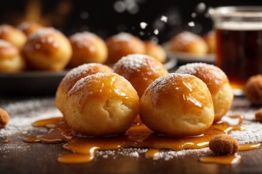 Loukoumades: Deep-fried dough balls, similar to doughnuts, often drizzled with honey or syrup and sprinkled with cinnamon or powdered sugar.