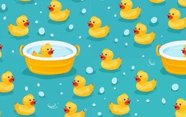 Assorted Rubber Ducks Floating in a Pool. Generative AI