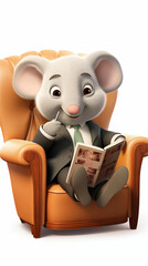Mouse Reading Book in Chair. Generative AI