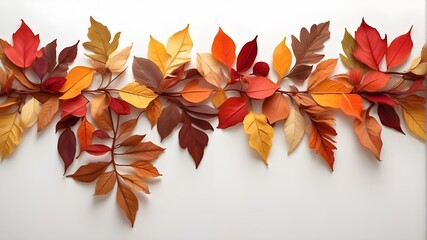 Autumn leaves on a white paper background,Leaves on a White Canvas,White Paper and Autumn Leaves,Autumn Leaves Dance,White Background with Autumn Leaves,Autumn Leaves on a Clean White Page - obrazy, fototapety, plakaty