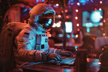 spaceman working at the laptop