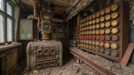 Abandoned Industrial Control Room with Vintage Equipment