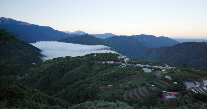 Sunrise over the Cingjing Farm in Renai Township of Nantou County in Taiwan