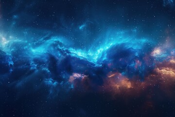 The image showcases a vast space filled with stars, dominated by the colors blue and orange. Countless stars twinkle against the backdrop, creating a mesmerizing and otherworldly scene