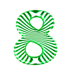 White symbol with green ultra thin horizontal straps. number 8