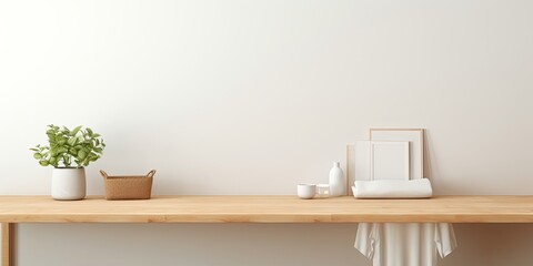 Empty wooden laundry room table used for design mockup.