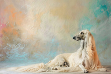 Obraz na płótnie Canvas An Afghan Hound exuding grace and beauty against a soft pastel background