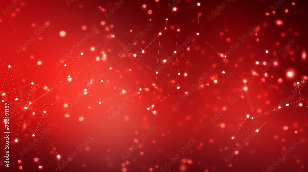 Wall mural abstract connected dots on a bright red background represent a technology concept, offering a visual