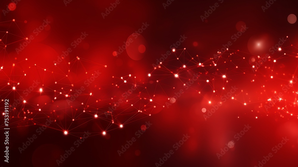 Wall mural abstract connected dots on a bright red background represent a technology concept, offering a visual