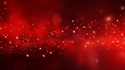 Abstract connected dots on a bright red background represent a technology concept, offering a visually engaging composition.