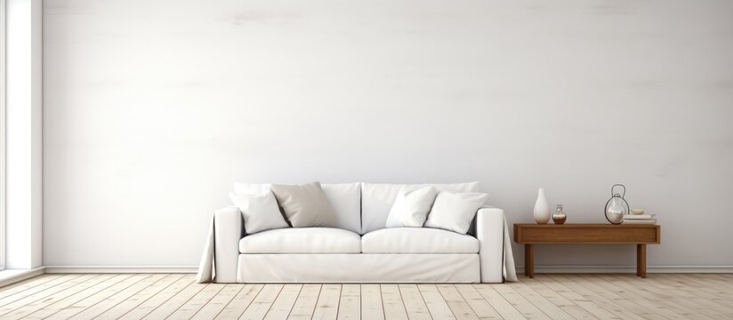 Empty living room with a white wall as the backdrop