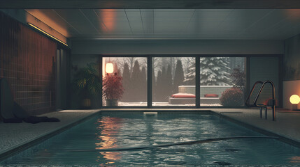 Fototapeta premium A beautiful hotel with a luxurious blue water swimming pool