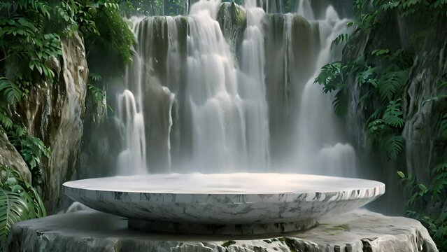 Opal Stone Product Display with Breathtaking Waterfall Background for Exquisite Visuals