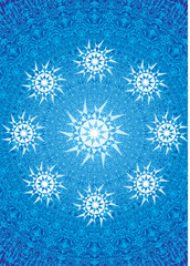 Openwork patterned background. Circular ornament with star-shaped objects. Vector graphics.