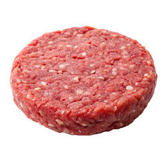 Raw hamburger patties isolated on transparent background. Top view.