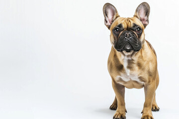 A French Bulldog stands proudly against a pristine white backdrop