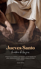 Jueves Santo. Lavatorio de pies. Jesús lava los pies a sus apóstoles en semana Santa