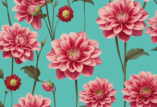 Beautiful dahlia flowers on a turquoise background